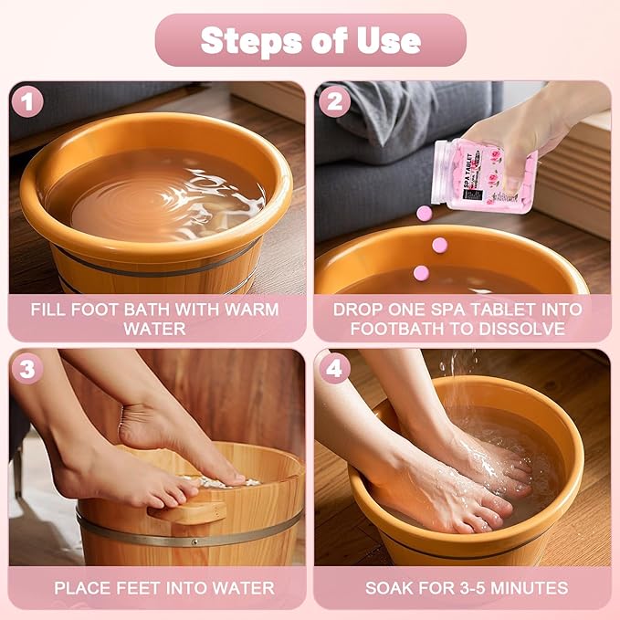 Spa Foot Bath Pedicure Tablets ,Pedicure Foot Spa Supplies,Natural & Refreshing, Relieve Fatigue, Quickly Dissolve & Remove Dead Skin, Rose Fragrance, 350-Count
