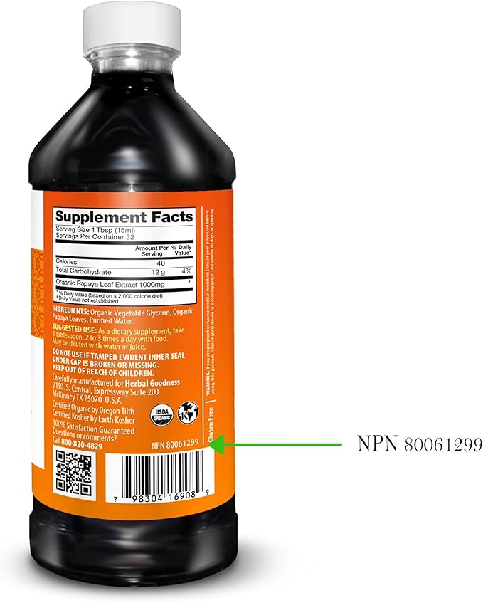 Herbal Goodness Papaya Leaf Extract Platelet Support - 15X Blood Platelet Boost, Bone Marrow & Spleen Support, Immune & Gut Health, Digestive Enzyme - Organic Kosher 16 oz Liquid Extract