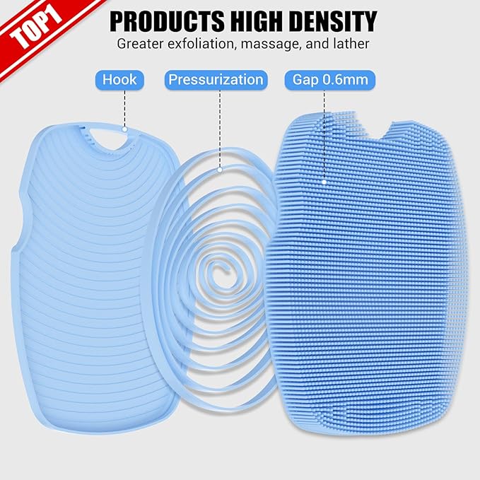 Silicone Body Scrubber Anti Slip for Shower,Zinc Infused Soft Bristles Shower Scrubber for Body Exfoliator,Hygienic,Blood Circulation - Azure