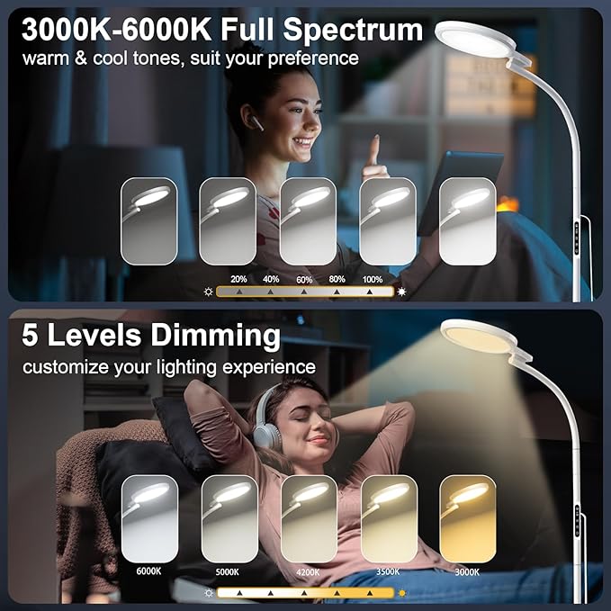 Light Therapy Lamp 10000 Lux, LED UV-Free Sunlight Lamp, Full Spectrum Floor Happy Therapy Lamp with Remote for Home/Office/Reading/Relaxation (WhiteA)