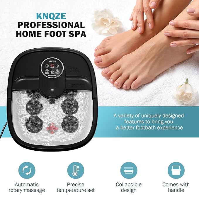 Collapsible Foot Spa Electric Foot Bath with Heat, Bubble, Remote, 24 Motorized Shiatsu Massage Balls. Pedicure Soaking tub for Feet Stress Relax (Black)