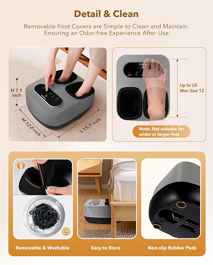 Foot Massager with Heat and Remote, Shiatsu Deep Kneading Feet Massager for Plantar Fasciitis & Neuropathy, Foot Warmer, Gifts for Mom Women Men Dad, Fits Up to Men Size 12(Gray)