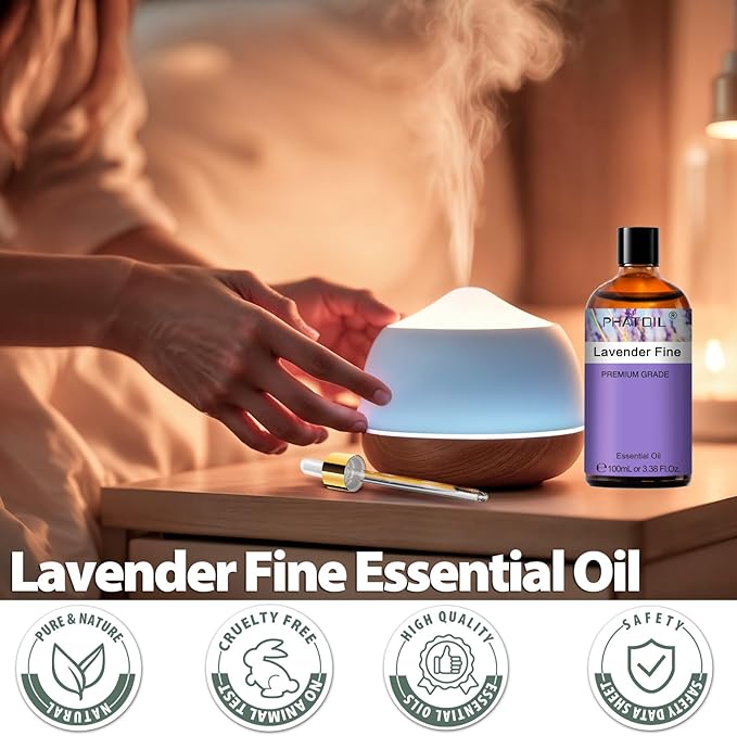 Lavender fine Essential Oil, Pure Premium Natural Oil for Hair Care, Body Skin Care, Aromatherapy, DIY Candle, Soap Making 3.38Fl Oz