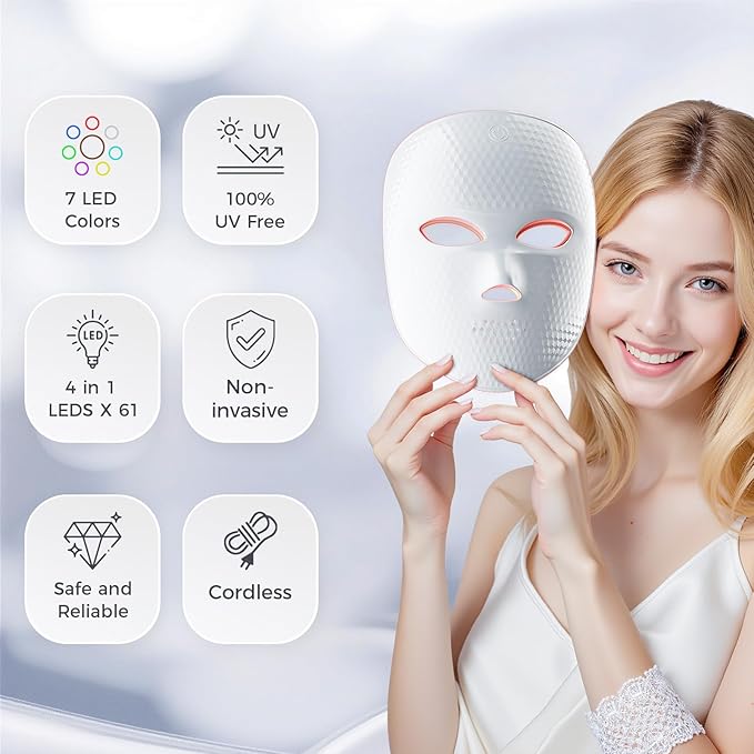 Red Light Therapy Mask for Face,Cordless LED Face Mask Light Therapy,USB C Rechargeable,Infrared Light Therapy Mask for Home Working Travel Yoga Sleep