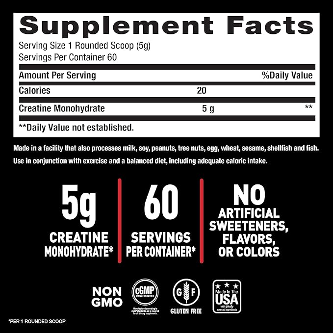 Body Fortress 100% Micronized Creatine Monohydrate Powder, 300g (60 Servings, 5g Scoop) – Unflavored Creatine Supplement for Muscle Strength, Power & Post-Workout Recovery