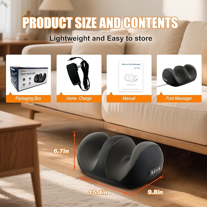 Foot Massager with Heat, Shiatsu Kneading Foot and Calf Electric Massager Machine with Roller, Massage Feet/Arm/Calf/Ankle for Relax, Plantar Fasciitis, Pain Relief, Gifts for Women & Men, Black
