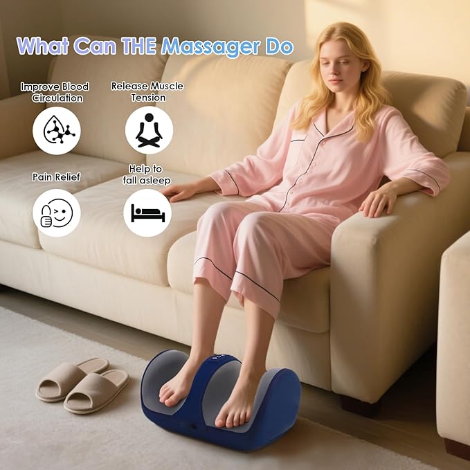 Shiatsu Foot Massager with Heat, Foot and Calf Massager for Circulation and Pain Relief, Plantar Fasciitis, Massage Feet/Arm/Calf/Ankle with Kneading Rolling, Gifts for Women & Men, Blue