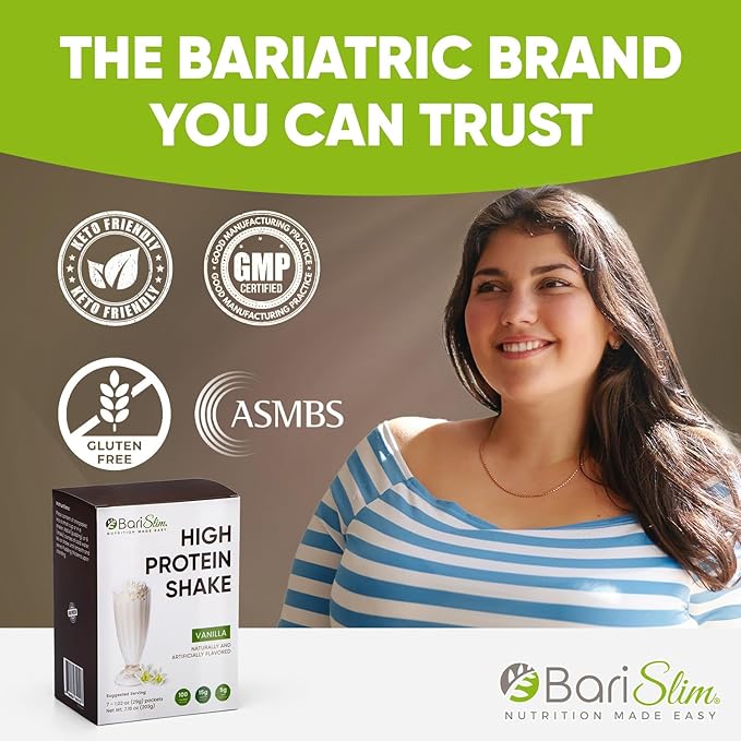 BariSlim High Protein Shake - Delicious & Nutritious Meal Replacement Shake - Low Sugar & Carb - Formulated for Bariatric Patients & Post-Weight Loss Surgery Support | Vanilla Shake (9 oz)
