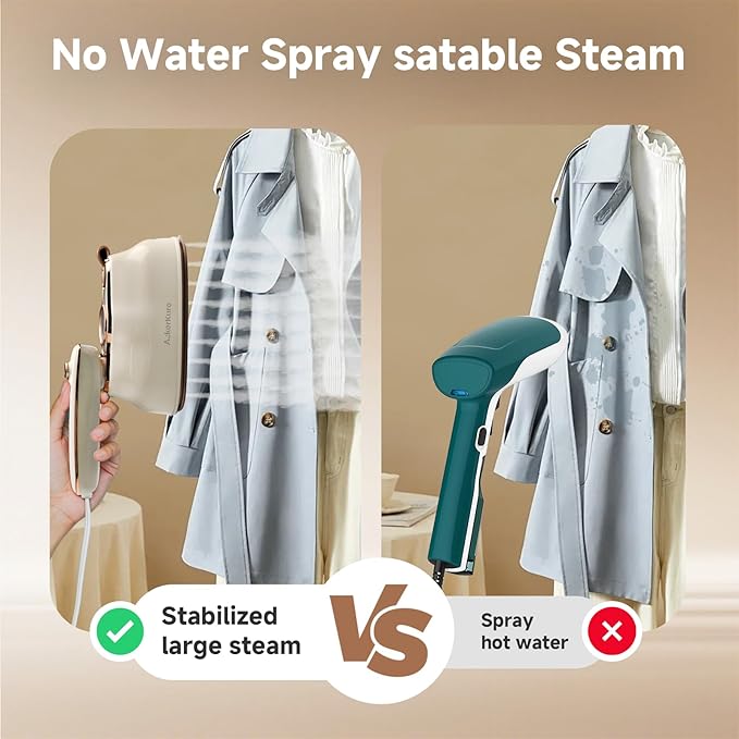 Travel Steamer for Clothes,1200W Portable Handheld Mini Garment Steamers,Steamer ＆ Iron 2 In 1,Large Ceramic Heat Panel,200ml Water Tank,20s Heat Up,Beige,110V-120V