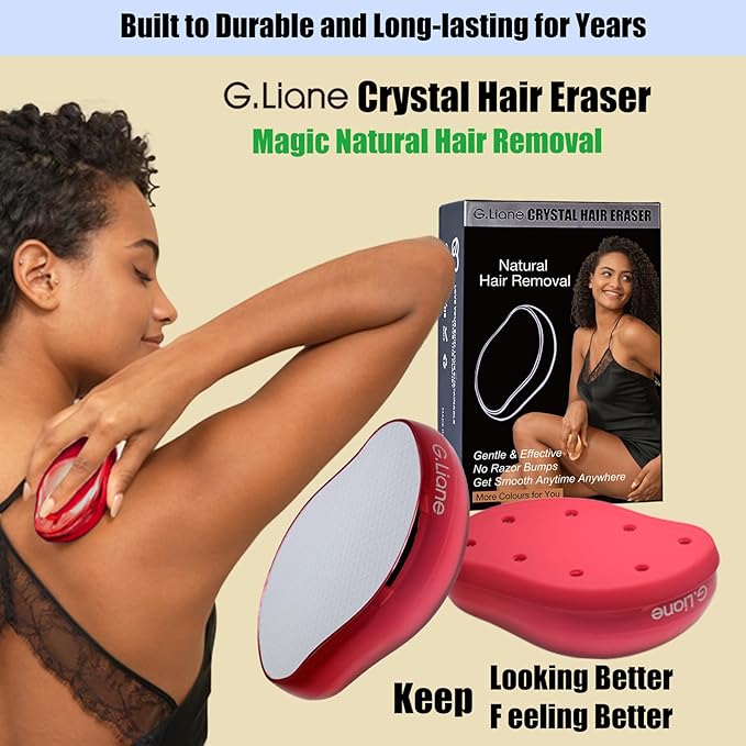 Crystal Hair Eraser,Upgraded Painless Crystal Hair Remover,Effective Nano Glass Hair Removal Device and Skin Exfoliation,Body Epilator for Women and Men(Red)