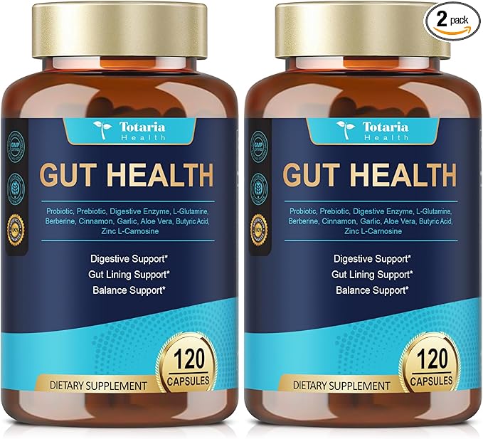 4-in-1 Gut Health Supplement with Probiotics, Prebiotics, Postbiotics & Digestive Enzymes for Women & Men, 60 Billion CFU Probiotics for Gut and Digestion, Strong Immunity, Skin (2 Pack)