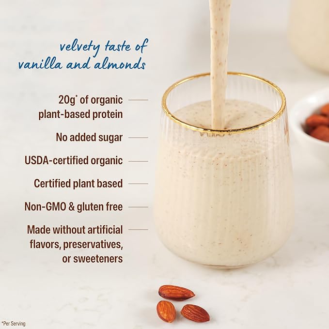 Orgain X Justin's ® Organic Vegan Nut Butter Protein Powder, Vanilla Almond Butter- 20g Plant Protein, 1g Sugar, Gluten Free, No Dairy, Soy Ingredients, or Artificial Flavors, 1.17 lb