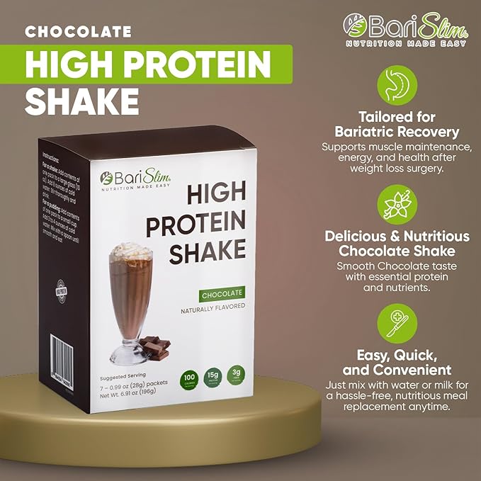 BariSlim High Protein Shake - Delicious & Nutritious Meal Replacement Shake - Low Sugar & Carb - Formulated for Bariatric Patients & Post-Weight Loss Surgery Support | Chocolate Shake (9 oz)