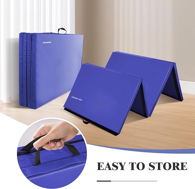Folding Exercise Gymnastics Mat 4'x8'x2" Gym Workout Mat with Carrying Handles High-Density Anti-Tear Portable Fitness Aerobics Mats for Home Gym Yoga Pilates Tumbling MMA Core Training, Multiple Colors