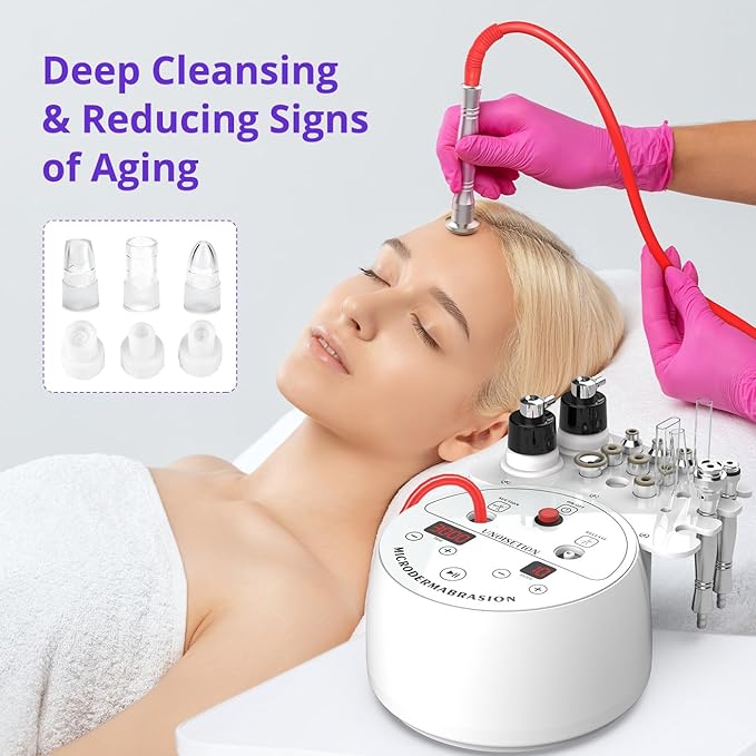 Diamond Microdermabrasion Machine, 4 in 1 Professional Dermabrasion Facial Machine with LED Display and Silicone Tips, Home Use Facial Skin Care Equipment