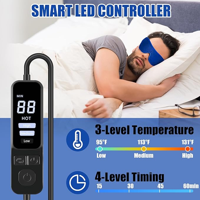 Heated Eye Mask, Washable Dry Eye Mask Heat Eye Compress with Flaxseed, Warm Eye Compress Heating Pad with Temperature Timer Control for Sleep, Blepharitis, Dark Circles, MGD, Puffy Eyes (Deep Blue)