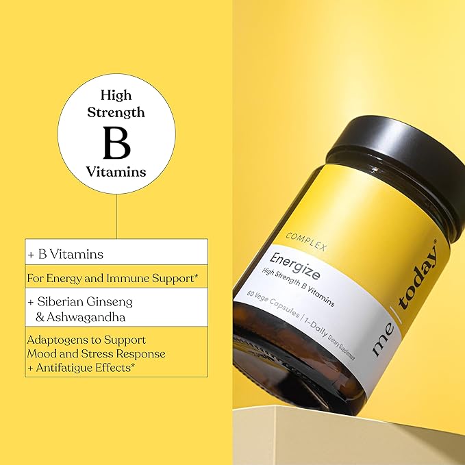 me today Energise Supplement – High Strength B Vitamins with B6, B12, C, Ashwagandha, Ginseng & Zinc – Energy Support for Men & Women – Vegan, 60 Capsules