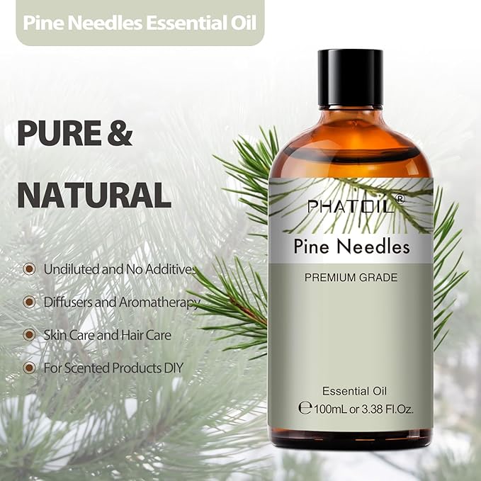 Natural Pine Needle Essential Oil - Pure Aromatherapy Oil for Home Freshening, Skin & Hair Care, DIY Candle, Soap Making 3.38Fl Oz