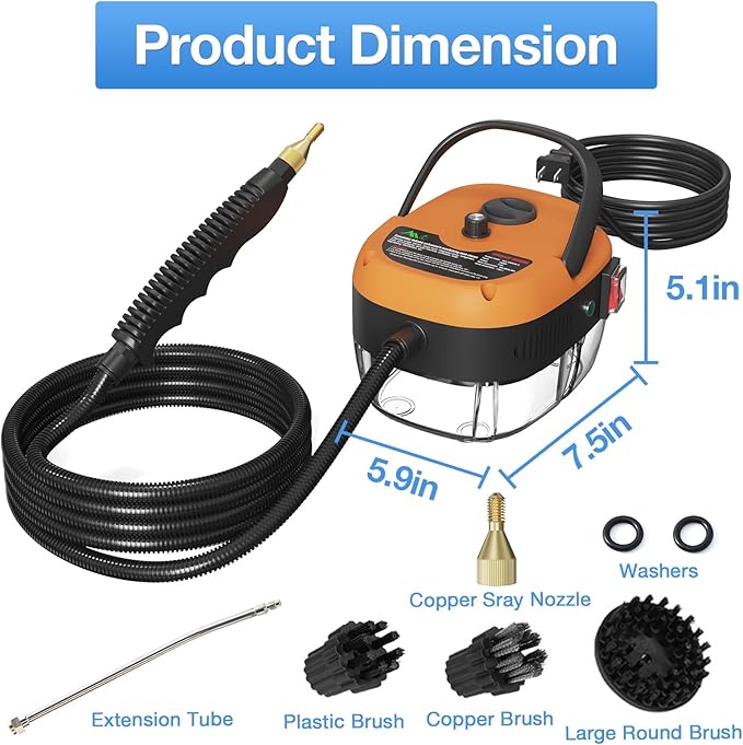 Handheld Steam Cleaner，2500W Hand-Held High Pressure Portable Cleaning Machine with 3 Brush, High Temperature Steamer for Home Use, Kitchen, Furniture, Bathroom, Car (Orange)