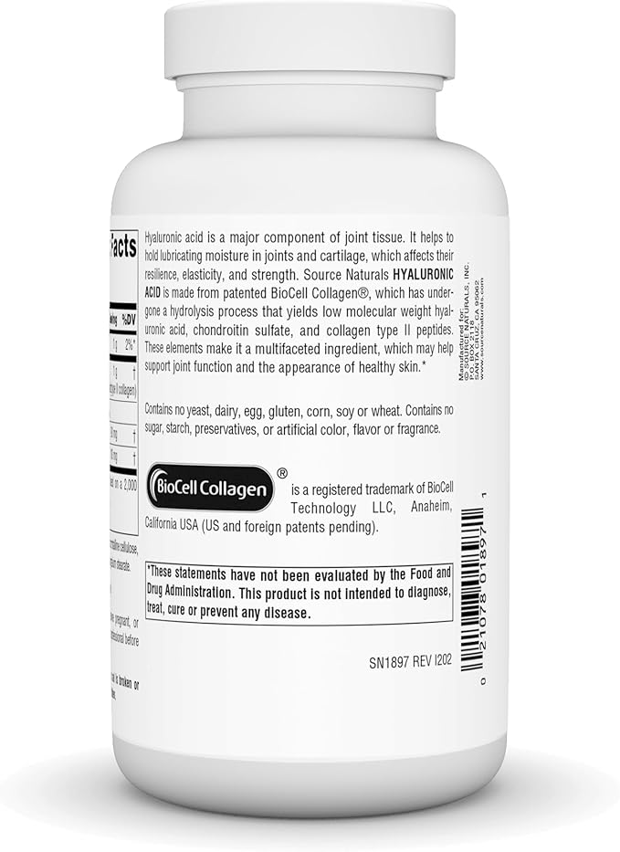 Source Naturals Hyaluronic Acid, Promotes Healthy Joints* 50 mg -120 Capsules