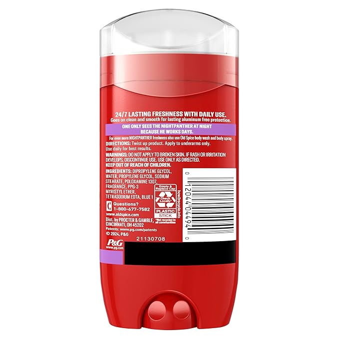 Old Spice Aluminum Free Deodorant for Men, 24/7 Odor Protection, 24/7 Freshness & Lasting Scent, Goes on Clear, NightPanther with Rich Warm Scent, 3.0 oz (Pack of 3)