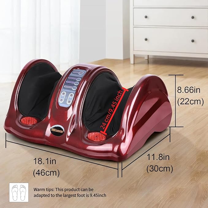 H&B Luxuries Shiatsu Foot Massager Machine with Remote Controller, Kneading and Rolling Home Massagers for Feet, Ankle, Calf, Leg, Gift for Men, Women, Father, Mom Parents and The Elderly, Red