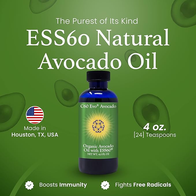 Organic Avocado Oil, 100% Pure ESS60 (.6 mg/mL) Supports Joint Health, Flexibility, Energy, Immunity, Sleep (4 oz)