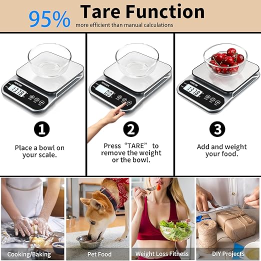 Smart Food Scale Digital Weight Grams and Oz, 3kg/0.1g Kitchen Scale for Weight Loss, Cooking, Baking, Super Accurate, Easy to Clean and Store, Tare Function (Batteries Included)