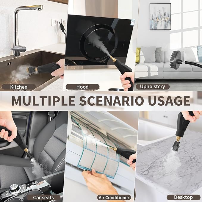 Steam Cleaner,10s Heat-Up,1.4L Tank,6 Level Adjustable Steamer,2500W Steamer for Cleaning,Portable Handheld Steamer with 12PCS Accessories,Suit for Home,Car,Dirt,Grease,Grout,Tile,Couch(White)