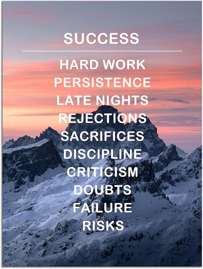 Motivational Office Wall Decor Inspirational Wall Art Success Inspiring Entrepreneur Quotes Snow Mountain Canvas Poster Print Artwork Modern Home Living Room Bedroom Decor Framed [30''Wx 40''H]