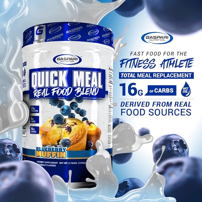 Gaspari Nutrition Quick Meal, Total Meal Replacement Protein Shake, Complete Protein from Beef Protein Isolate, Egg White Protein and Greek Yogurt Protein (2.75 lbs, Blueberry Muffin)