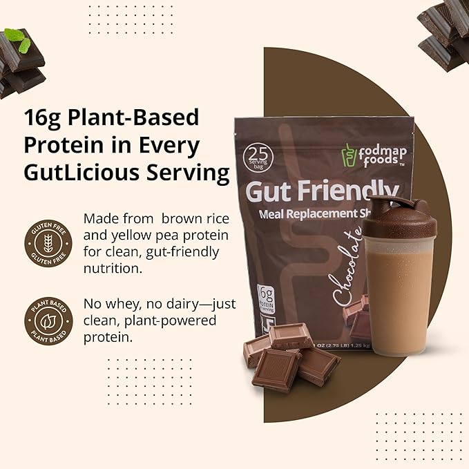 Certified Protein Shake Powder Meal Replacement – Gut Friendly 16g Plant Based Protein, Low Fermentation, Gluten-Free High Protein Meal Replacement Shake Powder | 25 Servings 44.1oz