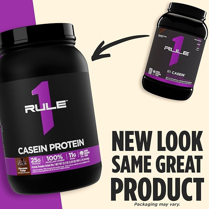Rule 1 Casein Protein - 25g Protein and 11g EAAs Per Serving from Slow-Release Micellar Casein for Overnight Recovery and Sustained Delivery Between Meals (2 Pounds*, Chocolate Fudge)