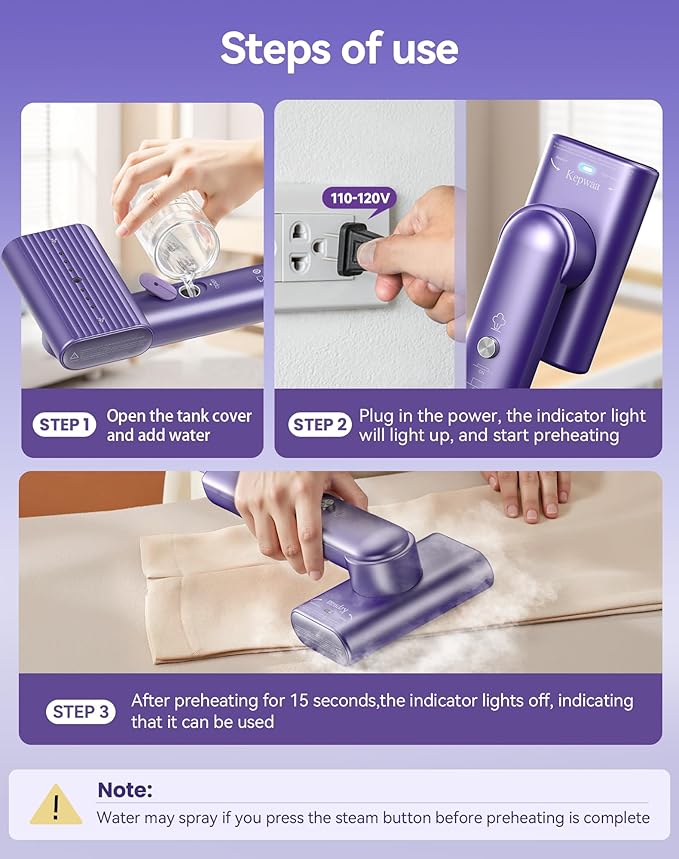 Portable Travel Steamer for clothes - 1200W Clothes Steamer Handheld Remover Fabric Clothing Wrinkles, 15s Fast Heat-up Garment Steamer, 120V Countries Steam iron for Home, Travel