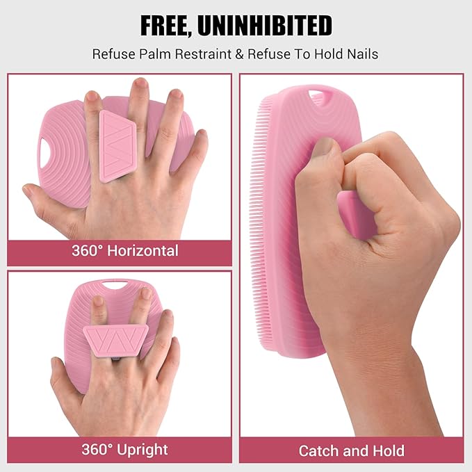 Silicone Body Scrubber Anti Slip for Shower,Zinc Infused Soft Bristles Shower Scrubber for Body Exfoliator,Hygienic,Blood Circulation - Pink