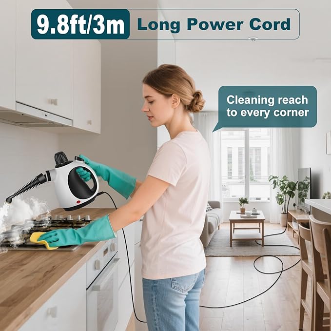 Handheld Steam Cleaner, Powerful Pressurized Steam Cleaner with Safety Lock & 14 Cleaning Accessories,Multi-Surface Natural Steam Cleaner for Home Car, Furniture, Grout, Upholstery, Couch