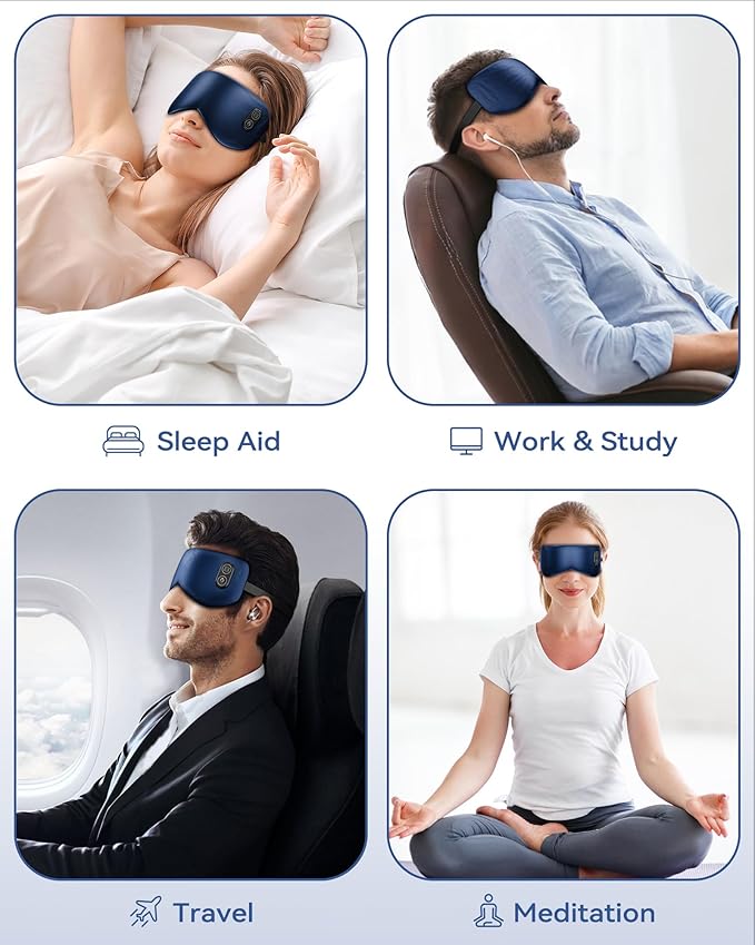 Heated Eye Mask with Massager, Cordless Silk Heating Eye Mask for Dry Eyes, Electric Warm Eye Compress for Sleep, Stye, Eyestrain, Washable Eye Heating Pad for Travel, Office, Home, Rechargeable, Blue
