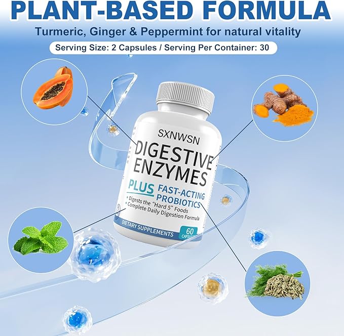 Digestive Enzymes with Probiotics & Prebiotics – Supports Gut Health & Nutrient Absorption – Promotes with Digestion – Plant-Based, 60 Capsules