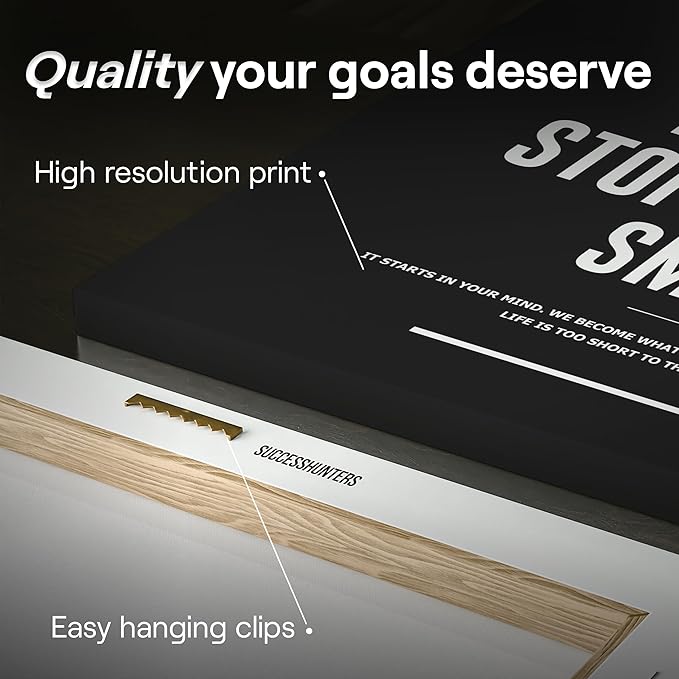 6X Motivational canvas, wall art for bedroom and office, inspirational black and white canvas poster, motivational poster set, decor bundle for home, wall pictures for living room (6x - 16 X 16 in)
