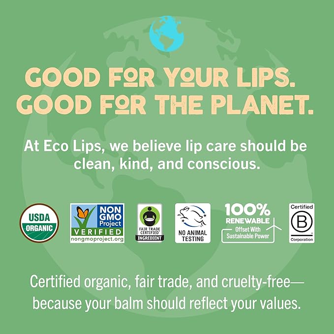 Eco Lips Mongo Kiss Organic Lip Balm 4 Pack - 100 Percent USDA Organic - Soothe, Moisturize Dry, Cracked and Chapped Lips - Made in USA (Peppermint & Vanilla Honey)