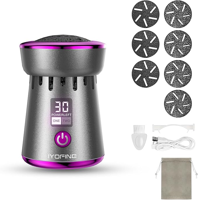 2025 Electric Foot Callus Remover, Rechargeable Pedicure Tool, Stainless Steel Heads for Dry Heels (Gray Purple)
