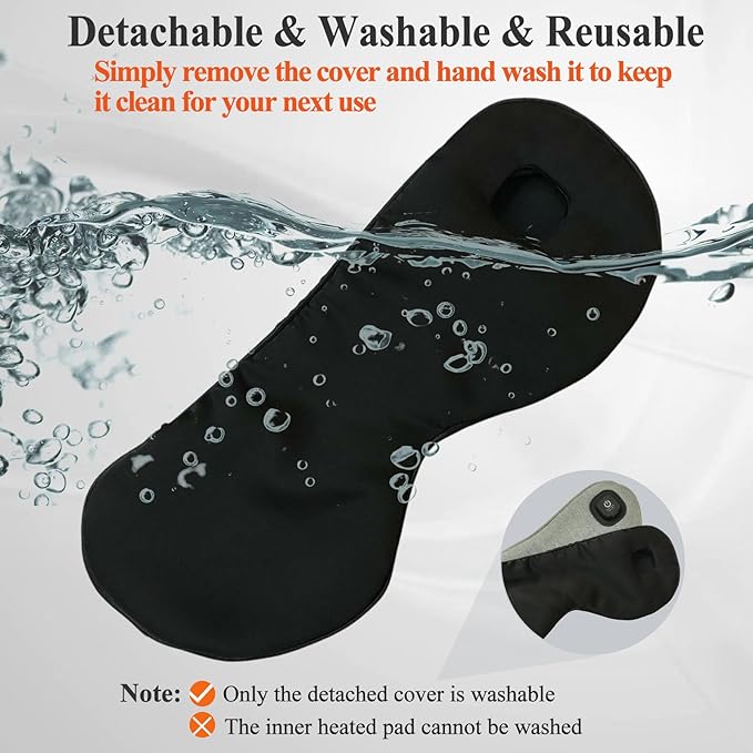 Heated Eye Mask, Vowleike Silk Cordless Washable Warm Eye Compress for Dry Eyes, Electric Temperature Controllable Eye Heating Pad for Stye, Drain and Fatigue Eyes, Thoughtful New Year Gift (Black)