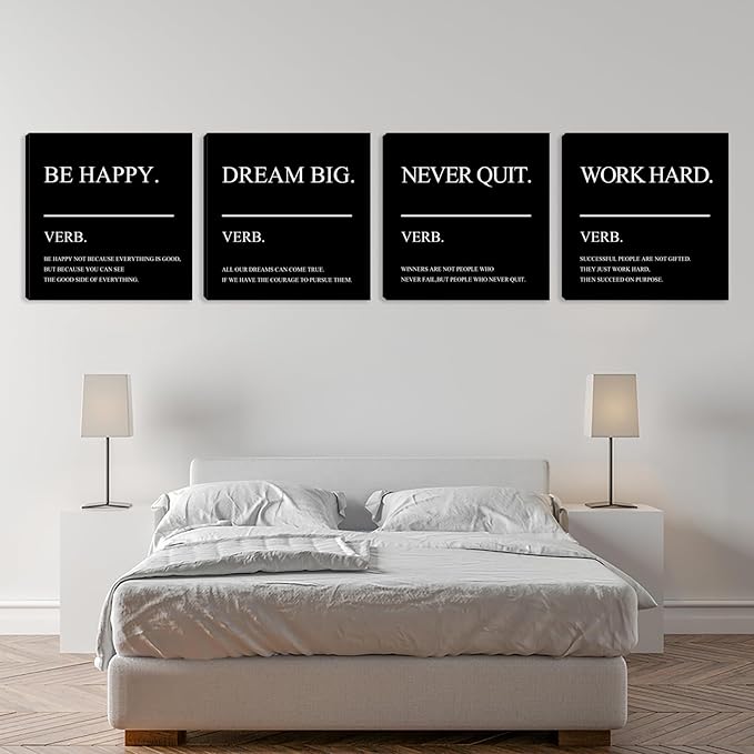Motivational Canvas Framed Wall Art - Inspirational Office Decor Quotes Poster Picture Artwork Painting Prints for Bedroom Living Room Home Decorations 20"x20"x4pcs