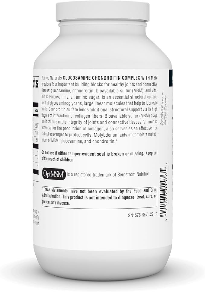 Source Naturals Glucosamine Chondroitin Complex with MSM, Promotes Healthy Joints and Connective Tossues* - 240 Tablets