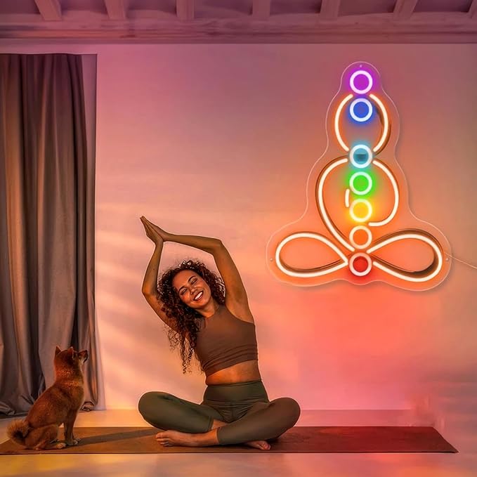Seven Chakras Meditation Neon Sign Custom Yoga Studio Logo LED Sign Chakras LED Neon Pilates Studio Art Meditation Room Wall Art Yoga Lover Gift, Psychic Chakras Healing Exercise, Peaceful Sign