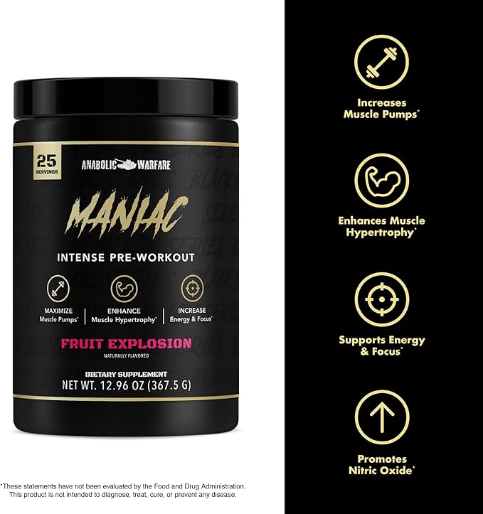 Anabolic Warfare Black Series Maniac, Pre-Workout Powder, Supports Nitric Oxide, Muscle Pumps, and Protein Synthesis* Apple Ambush