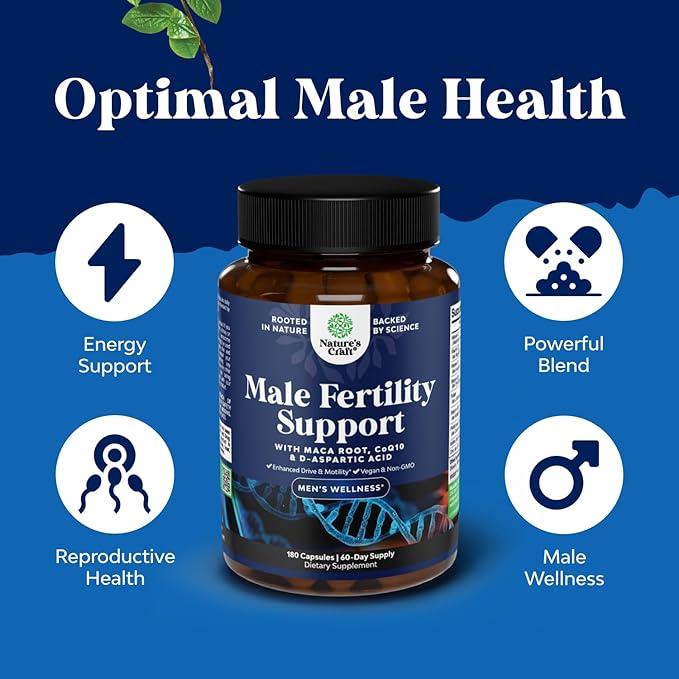 Pre Conceive Male Reproductive Supplement - Reproductive Cells Health with CoQ10, Maca Root, Methyl Folate & D-Aspartic Acid - Mens Conceive Cells Count Support - Support for Him, 180 Count