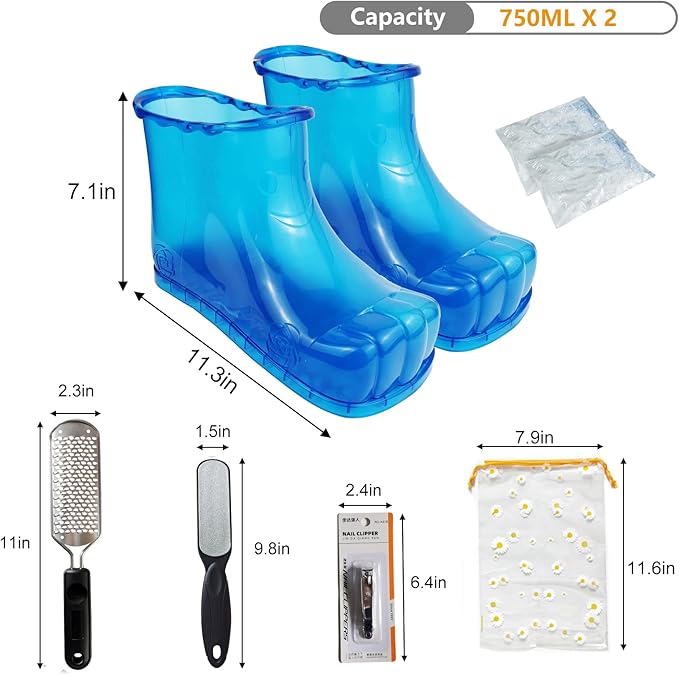 Foot Bath Soak Tub Shoes of Water Saving, A Pair of Portable Spa Soak for Foot Care, Milk Bath Wash, Foot Massager Spa for Women and Men, Water Saving Toenail Soaking Bowl(Large, Blue,2PCS)