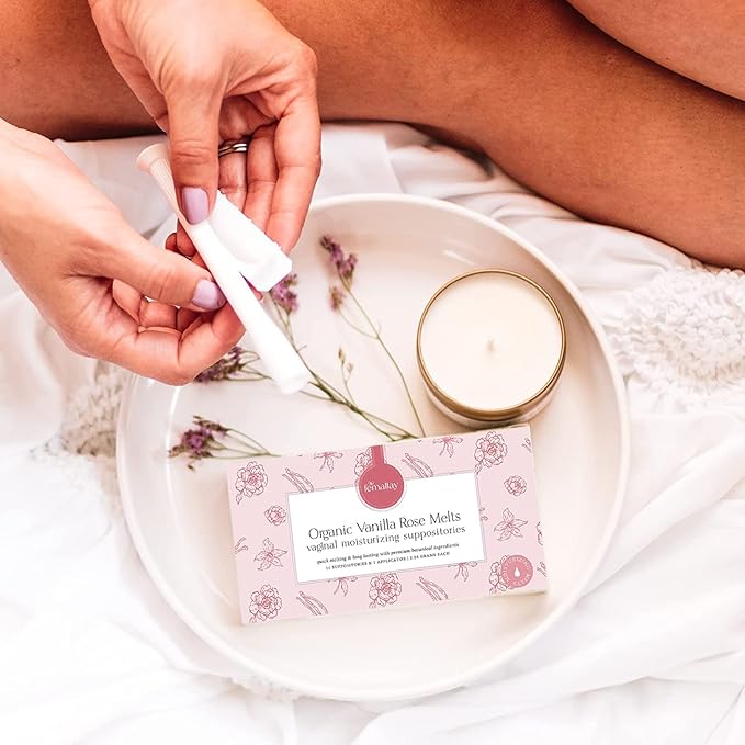 Femallay Organic Vaginal Moisturizing Suppository Melts - 100% Natural Suppositories for Vaginal Odor and Dryness Relief, Ultra-Hydrating Fast-Acting Comfort (Vanilla Rose- 2 Pack)
