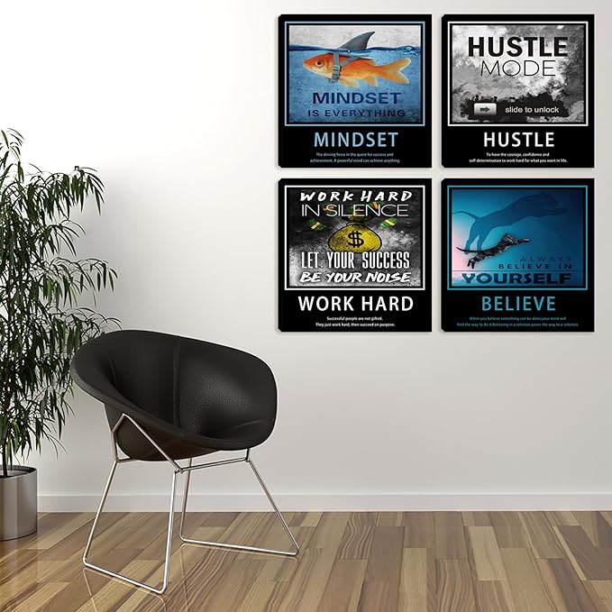 Inspirational Quote Canvas Art - Motivational Office & Living Room Wall Decor - Framed 20"x20"x4pcs